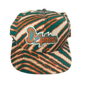 Vtg Miami Dolphins NFL Zubaz 80s/90s Orange/Teal Zebra Snapback Cap Hat USA euc